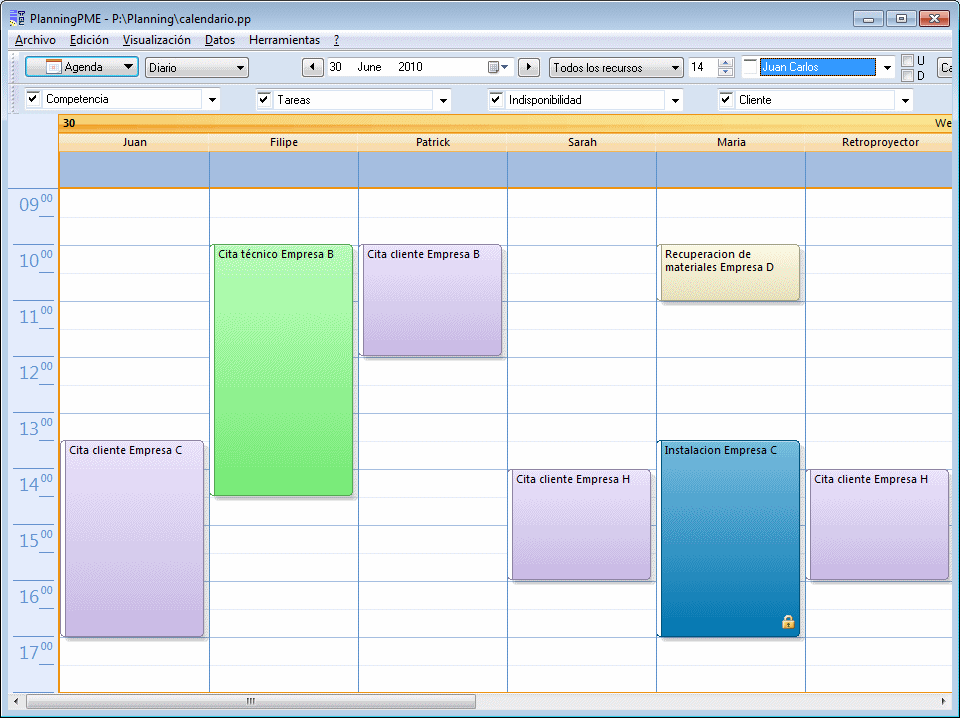 Elige la vista agenda en su programa de planificación PlanningPME