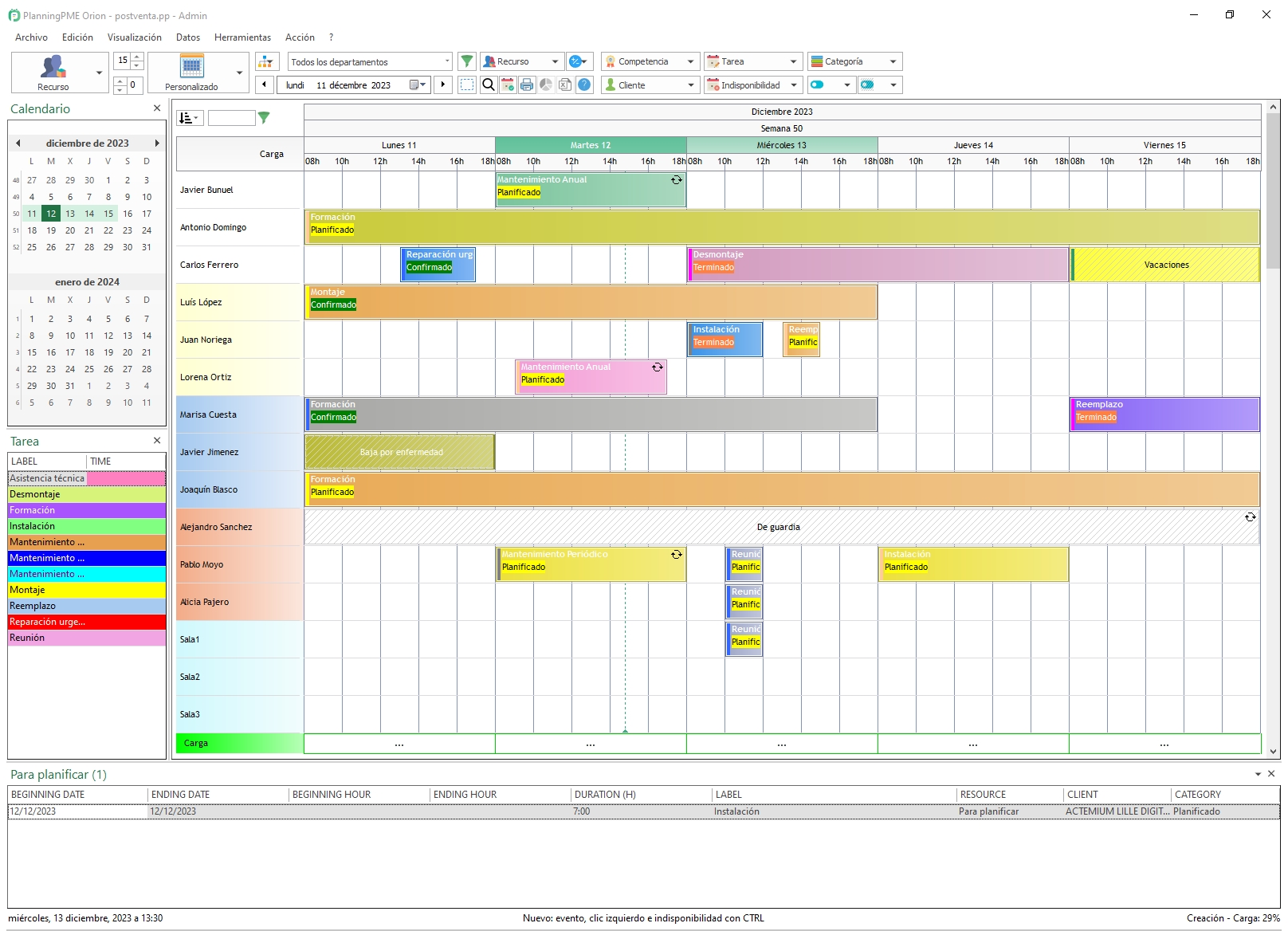 Gestione el plan de trabajo diario y semanal mediante PlanningPME