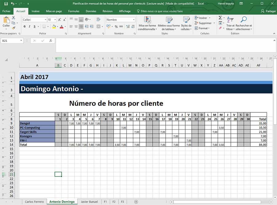 Tabla Excel por cada cliente